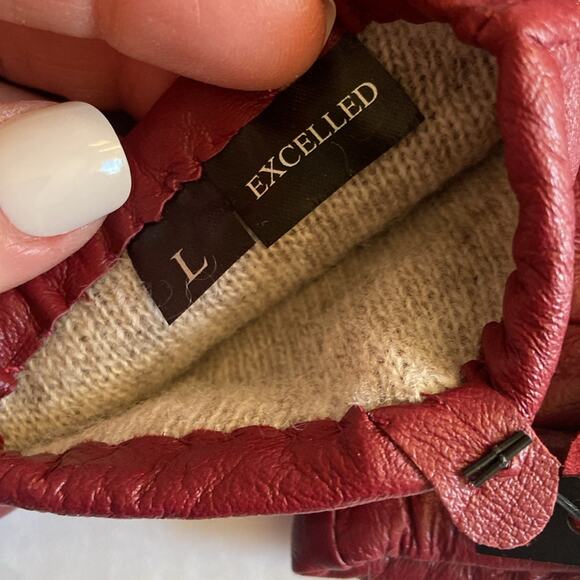 New Large Red Burgundy Leather and Cashmere Women's Gloves Excelled Winter Fall - Picture 5 of 7